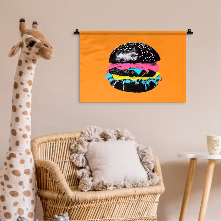 Hamburger - Oranje - Neon - popart Wandkleed katoen klein -wsfeer5_kind