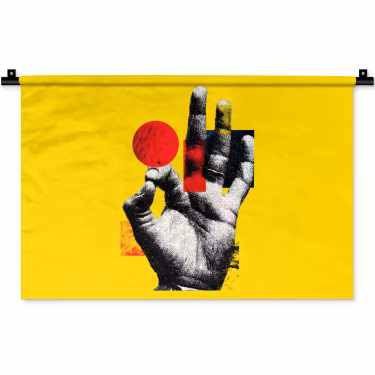 Hand - Rode cirkel - Geel Wandkleed katoen klein -zz3d