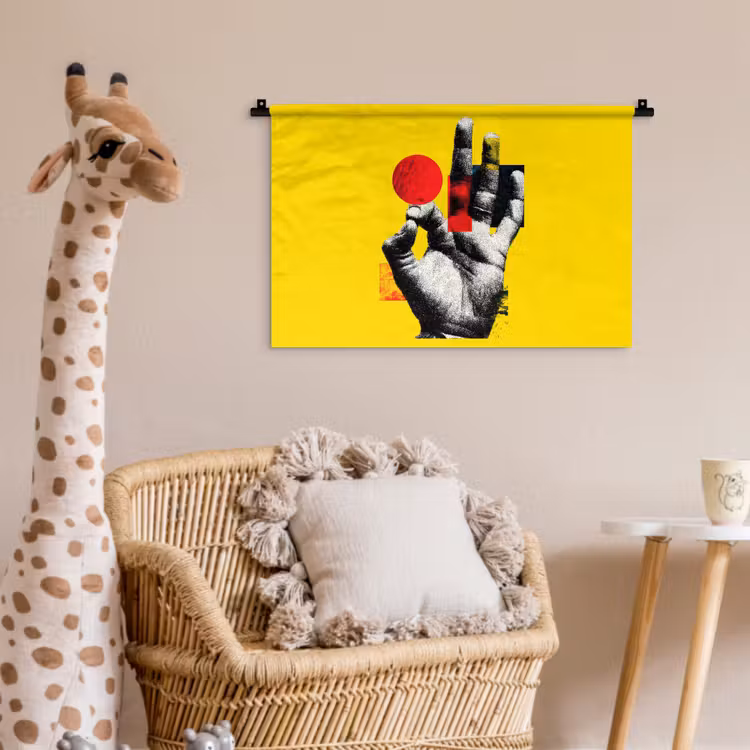 Hand - Rode cirkel - Geel Wandkleed katoen klein -wsfeer5_kind