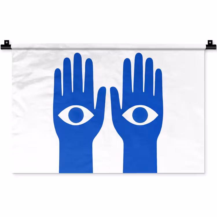 Handen - Twee - Ogen - Blauw Wandkleed katoen klein -zz3d