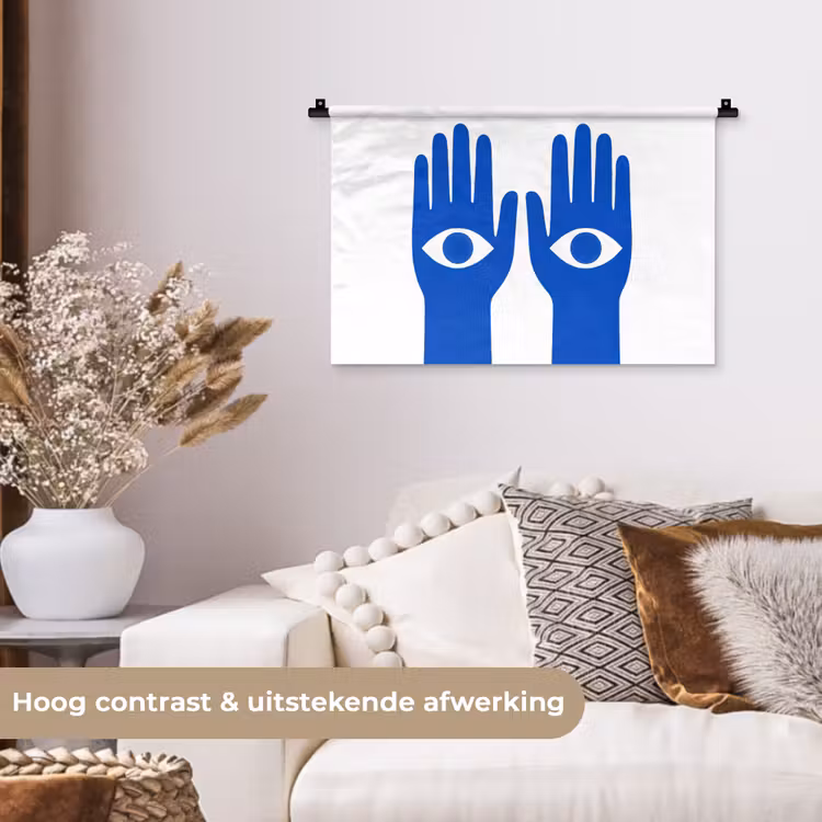 Handen - Twee - Ogen - Blauw Wandkleed katoen klein -sfeer1
