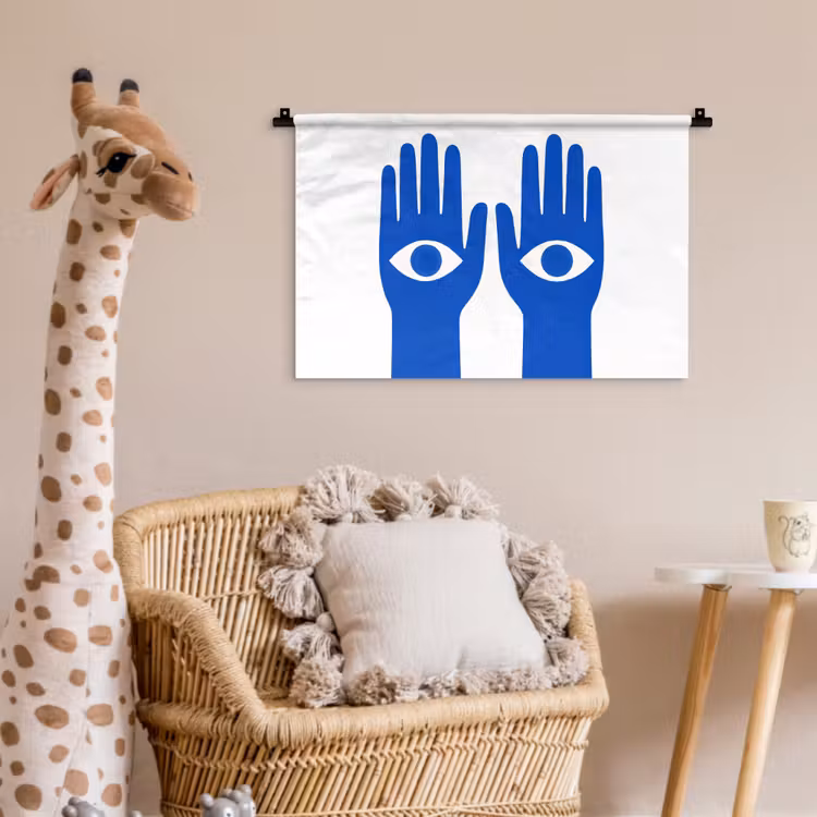 Handen - Twee - Ogen - Blauw Wandkleed katoen klein -wsfeer5_kind