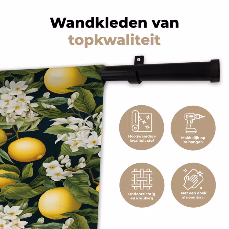 Hangende - Citroenen - Witte - Bloemetjes Wandkleed katoen klein 269 -sfeer2