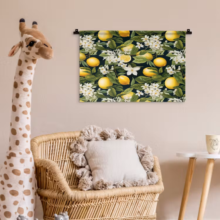 Hangende - Citroenen - Witte - Bloemetjes Wandkleed katoen klein 269 -wsfeer5_kind