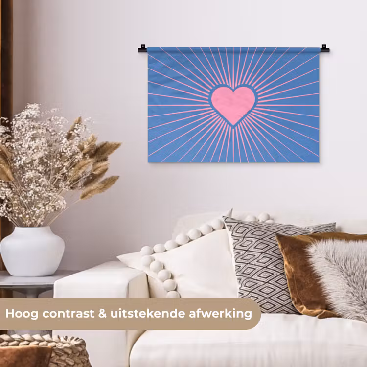 Hart - Stralen - Liefde - Modern - Roze Wandkleed katoen klein -sfeer1
