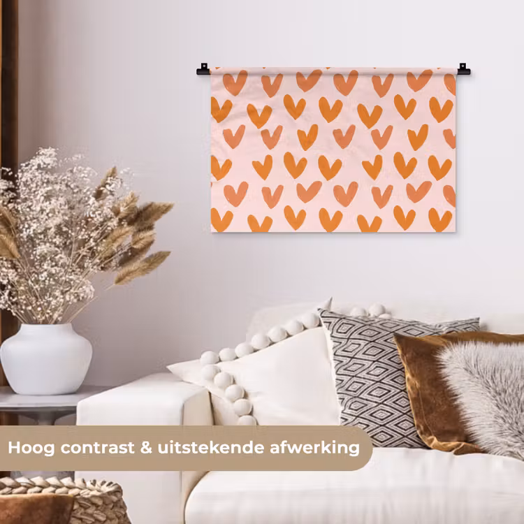 Hartjes - Getekend - Oranje Wandkleed katoen klein 269 -sfeer1