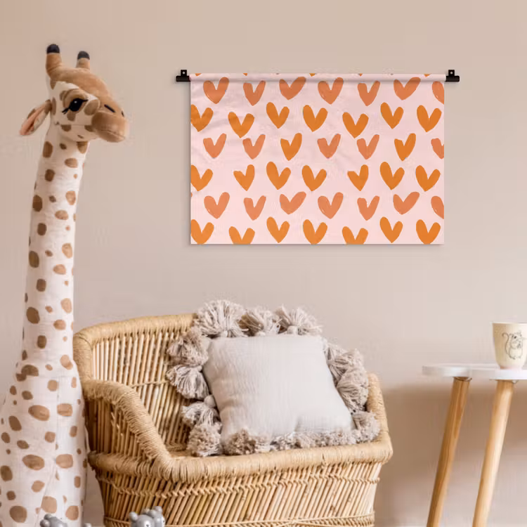 Hartjes - Getekend - Oranje Wandkleed katoen klein 269 -wsfeer5_kind