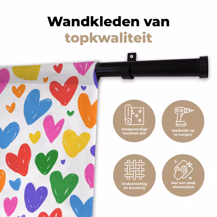 Hartjes - Patroon - Kleurrijk - Tekening Wandkleed katoen klein -sfeer2