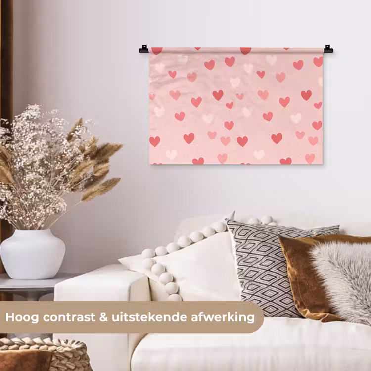 Hartjes - Patroon - Roze - Eenvoudig Wandkleed katoen klein -sfeer1