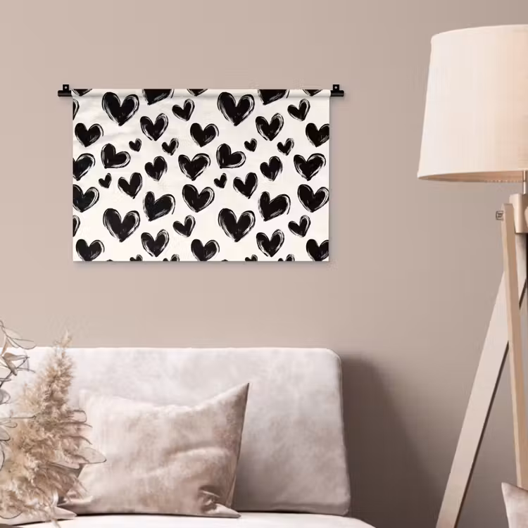 Hartjes - Patroon - Zwart Wandkleed katoen klein 269 -sfeer4