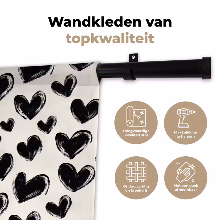 Hartjes - Patroon - Zwart Wandkleed katoen klein 269 -sfeer2
