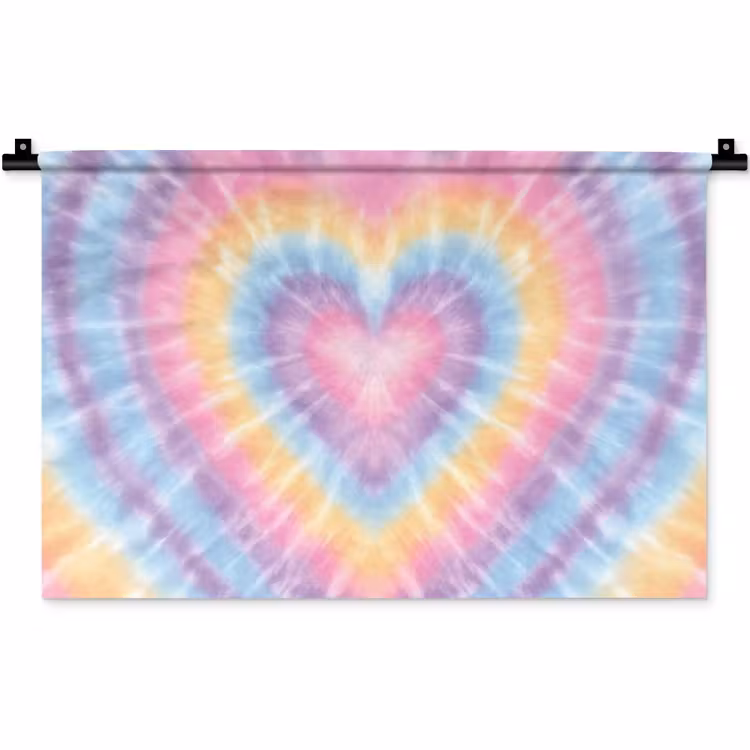 Hartvorm - Pastelkleuren - Tie Dye Wandkleed katoen klein -zz3d