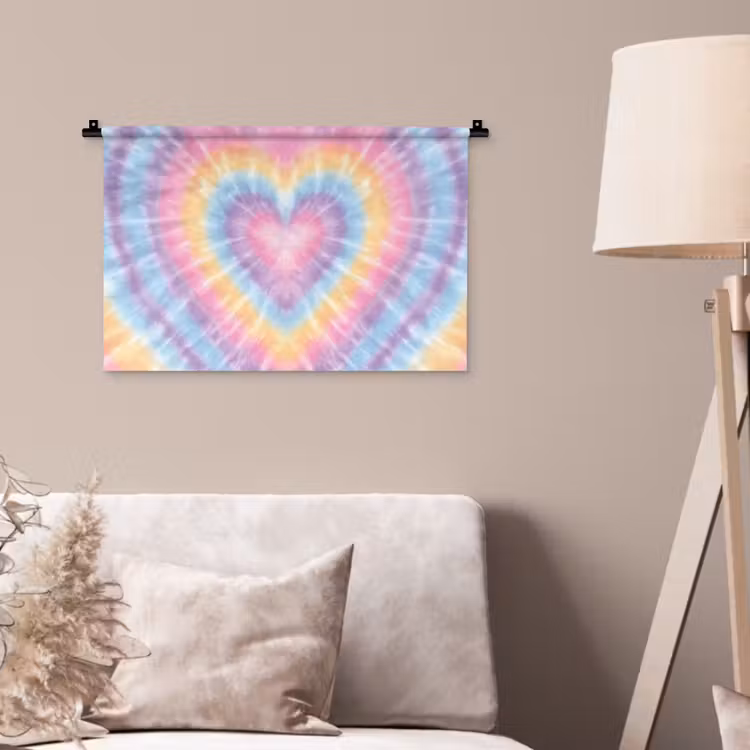 Hartvorm - Pastelkleuren - Tie Dye Wandkleed katoen klein -sfeer4