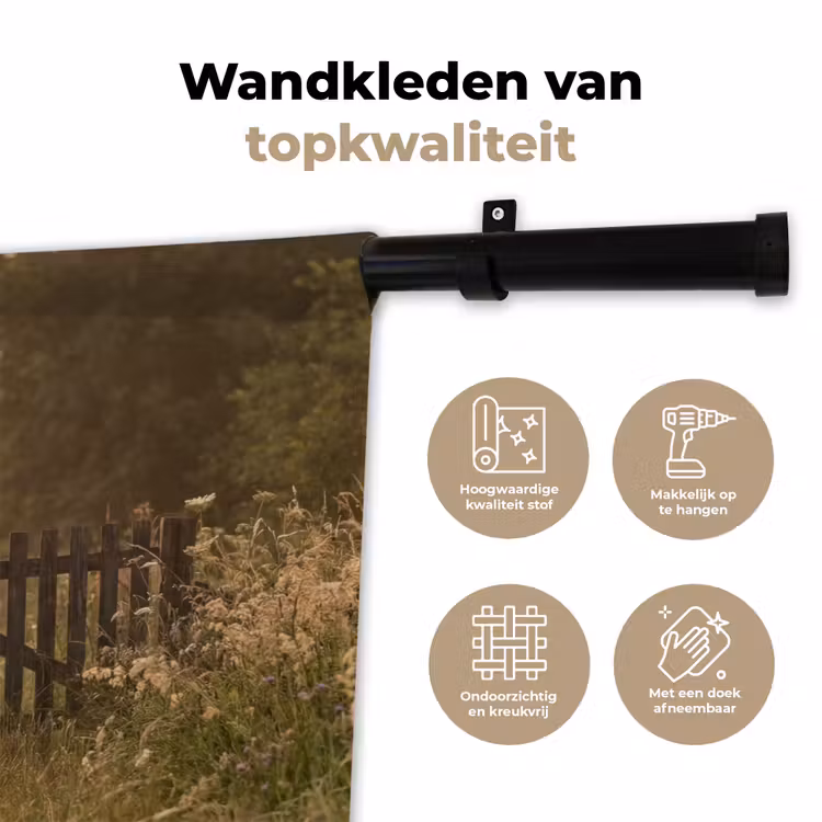 Hek - Natuur - Mist - Veld Wandkleed katoen klein -sfeer2