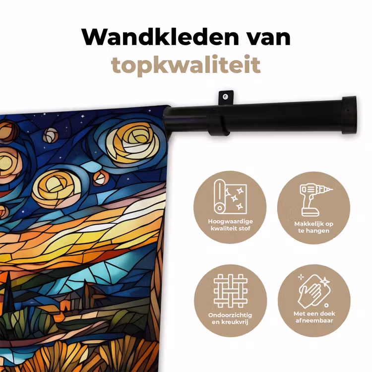 Hemel - Sterren - Mozaïek - Huizen Wandkleed katoen klein -sfeer2