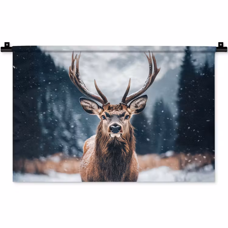 Hert - Dieren - Landschap - Winter - Sneeuw Wandkleed katoen klein -zz3d