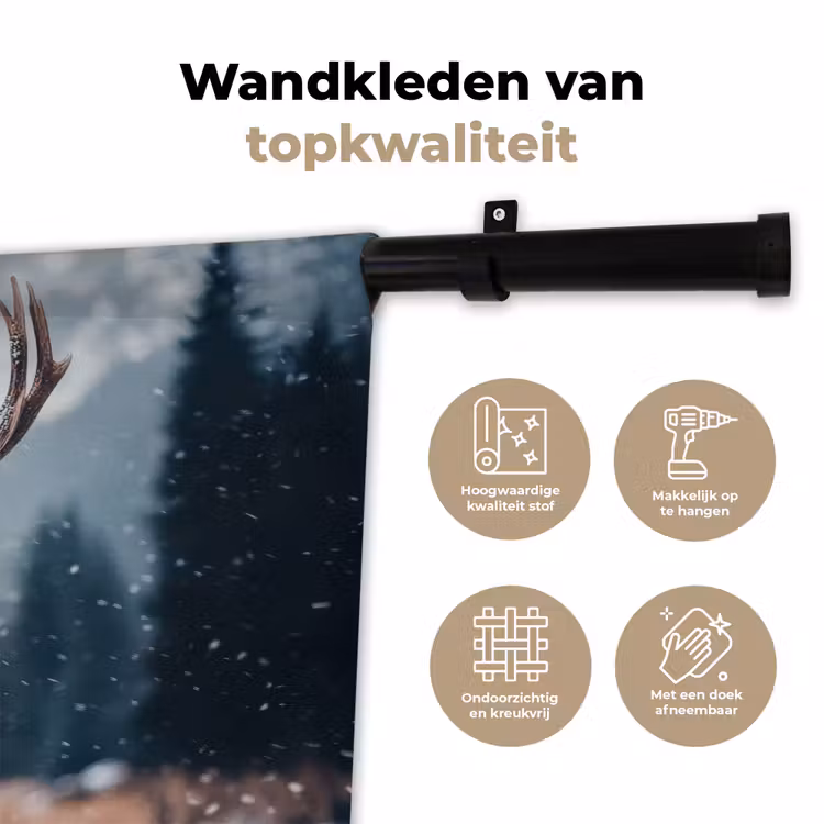 Hert - Dieren - Landschap - Winter - Sneeuw Wandkleed katoen klein -sfeer2