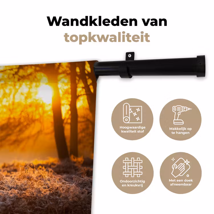 Hert - Dieren - Zonsondergang - Winter - Heide - Natuur Wandkleed katoen klein -sfeer2
