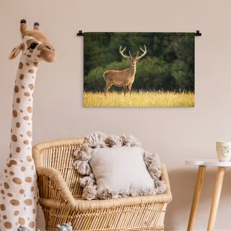 Hert - Gewei - Gras - Natuur - Dieren - Groen Wandkleed katoen klein -wsfeer5_kind