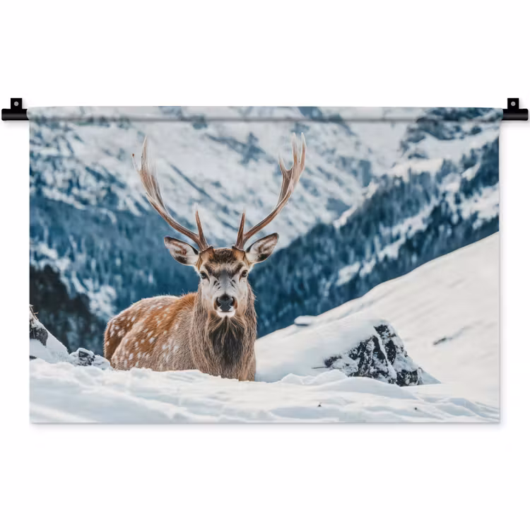 Hert - Landschap - Winter - Natuur - Dieren - Bergen Wandkleed katoen klein -zz3d