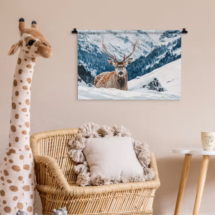 Hert - Landschap - Winter - Natuur - Dieren - Bergen Wandkleed katoen klein -wsfeer5_kind