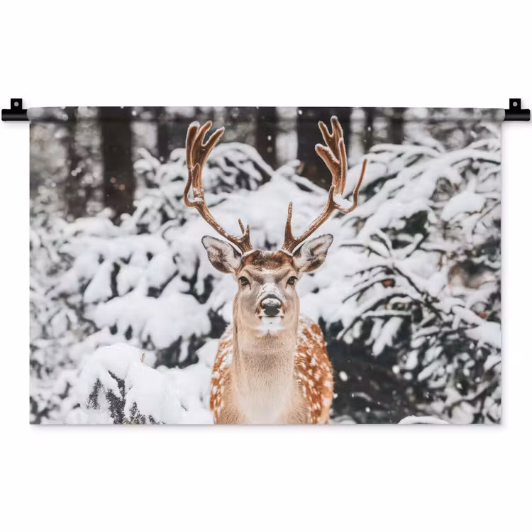 Hert - Sneeuw - Winter - Bos - Dieren Wandkleed katoen klein -zz3d