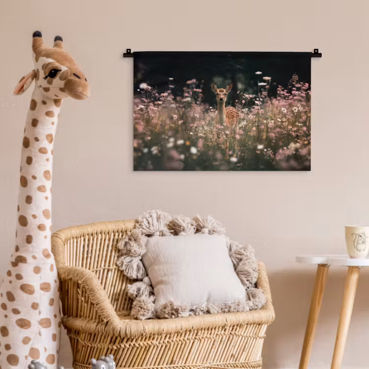 Hert - Wilde bloemen - Bos Wandkleed katoen klein -wsfeer5_kind