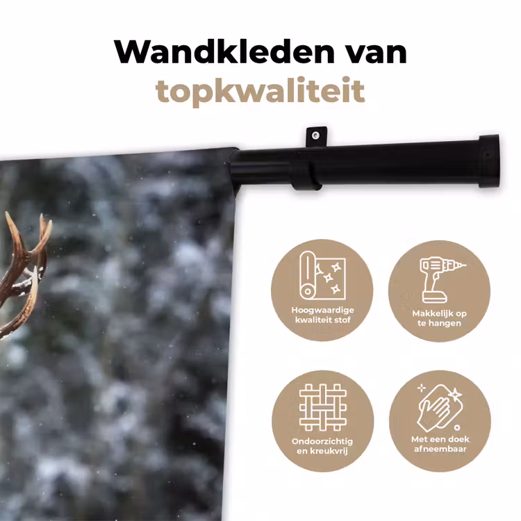 Hert - Winter - Sneeuw - Bos - Natuur - Dier Wandkleed katoen klein -sfeer2