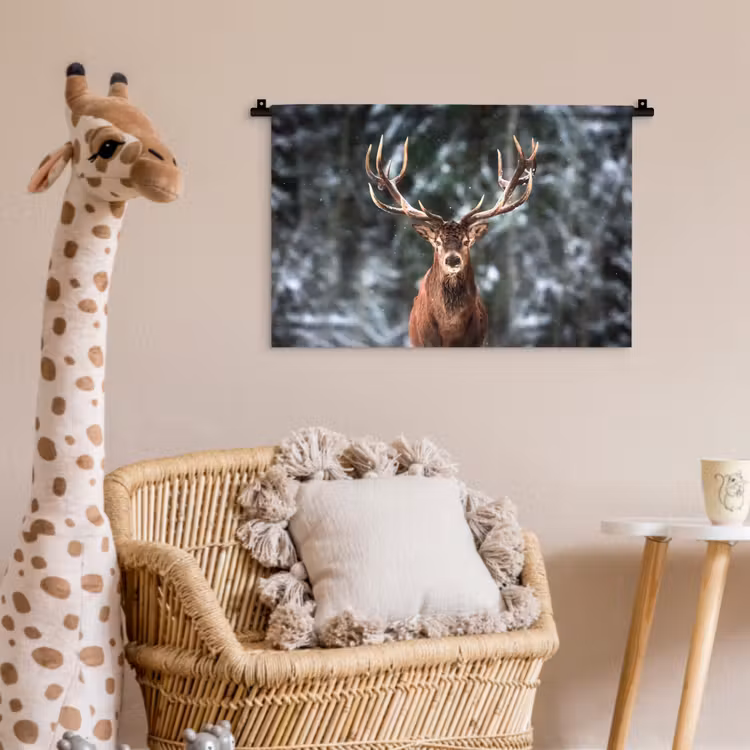 Hert - Winter - Sneeuw - Bos - Natuur - Dier Wandkleed katoen klein -wsfeer5_kind