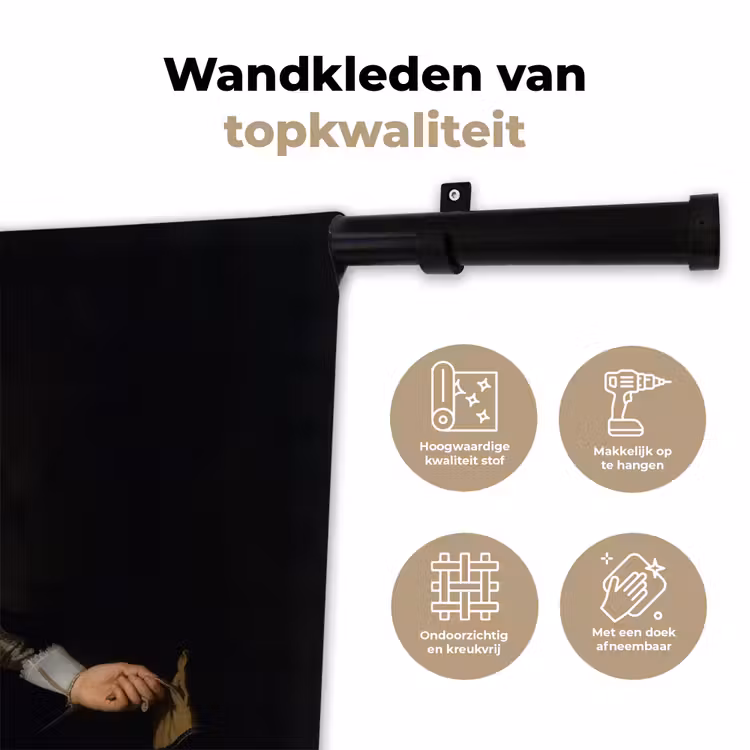 Het huwelijksportret van Marten Soolmans - Rembrandt van Rijn Wandkleed katoen klein -sfeer2