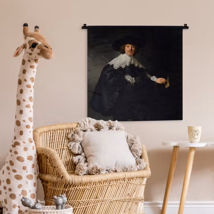 Het huwelijksportret van Marten Soolmans - Rembrandt van Rijn Wandkleed katoen klein -wsfeer5_kind