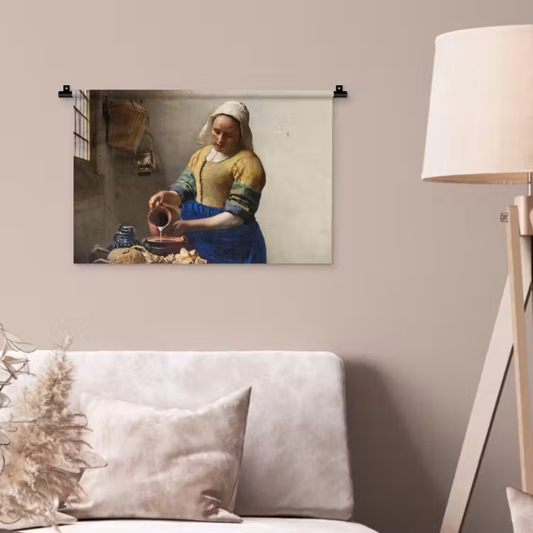Het melkmeisje - Schilderij van Johannes Vermeer Wandkleed katoen klein -sfeer4