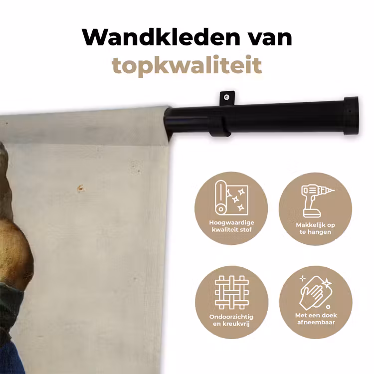 Het melkmeisje - Schilderij van Johannes Vermeer Wandkleed katoen klein -sfeer2