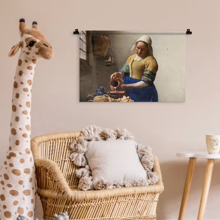 Het melkmeisje - Schilderij van Johannes Vermeer Wandkleed katoen klein -wsfeer5_kind