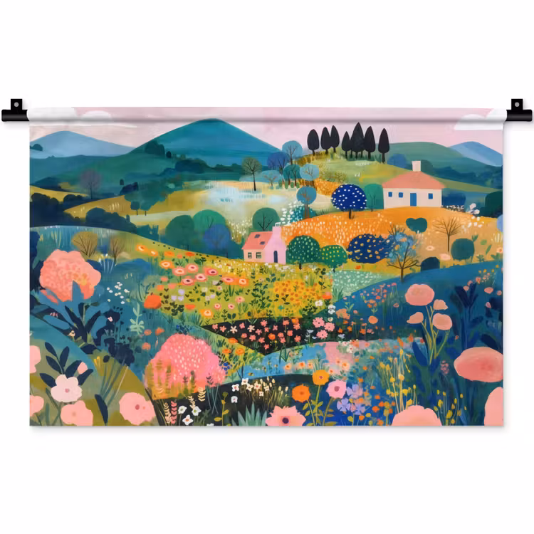Heuvellandschap - Fantasierijk - Kleurcontrasten Wandkleed katoen klein -zz3d