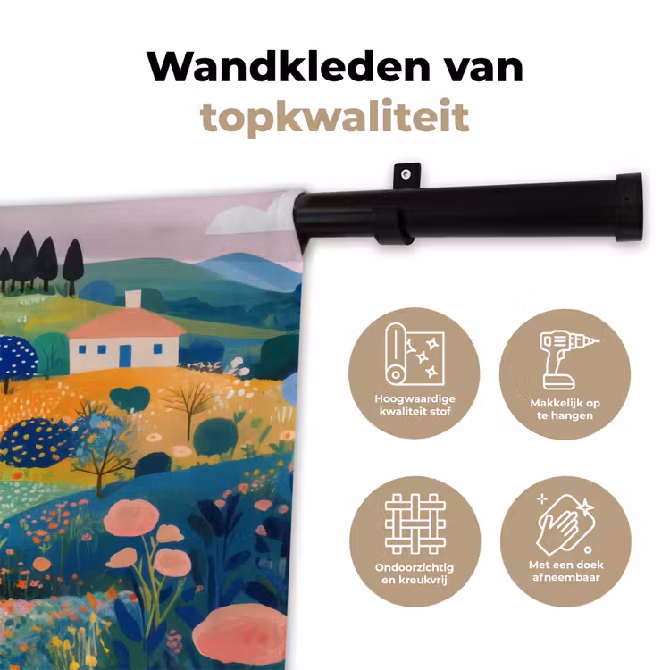 Heuvellandschap - Fantasierijk - Kleurcontrasten Wandkleed katoen klein -sfeer2