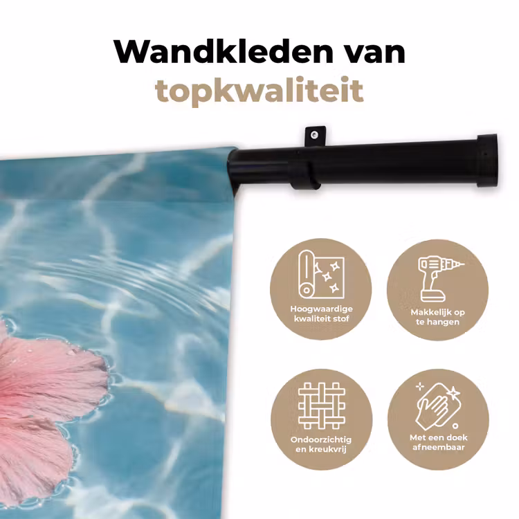 Hibiscus - Water - Roze Wandkleed katoen klein -sfeer2