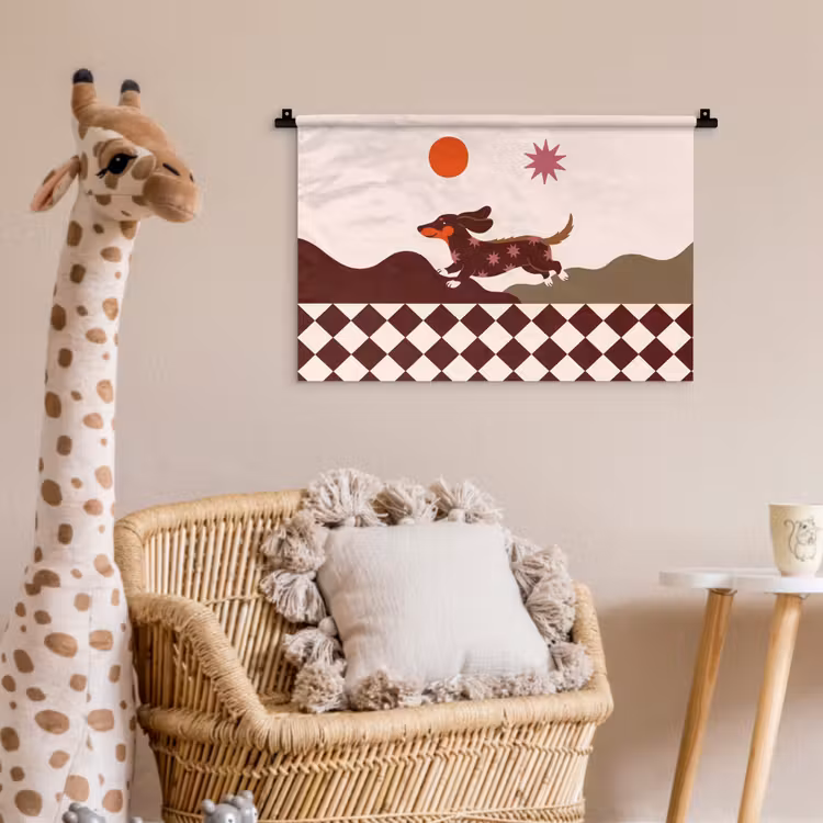 Hond - Abstract - Dieren - Modern - Bruin Wandkleed katoen klein -wsfeer5_kind