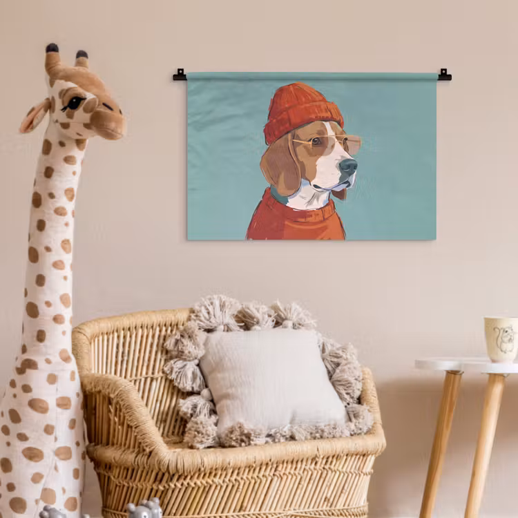 Hond - Beanie - Zonnebril - Dieren - Modern Wandkleed katoen klein -wsfeer5_kind