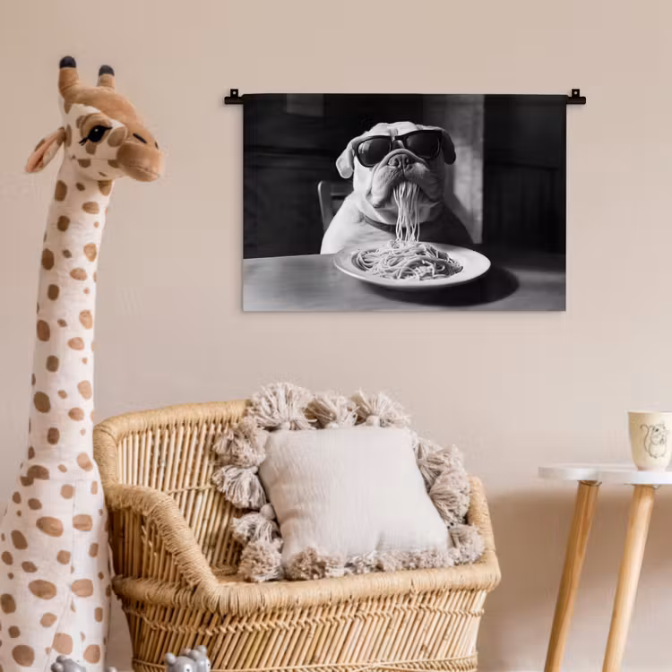 Hond - Bulldog - Pasta - Bril - Stoer - Dieren Wandkleed katoen klein -wsfeer5_kind