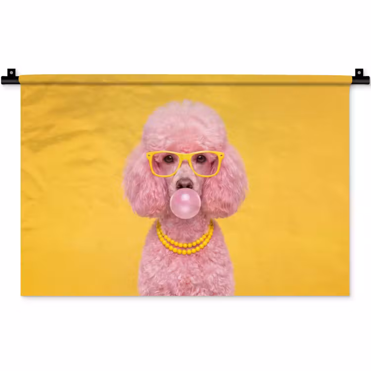 Hond - Kauwgum - Dieren - Modern - Roze Wandkleed katoen klein -zz3d