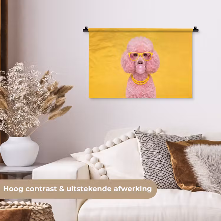 Hond - Kauwgum - Dieren - Modern - Roze Wandkleed katoen klein -sfeer1
