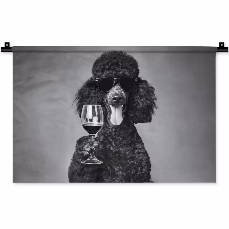Hond - Krullen - Zonnebril - Wijn Wandkleed katoen klein -zz3d