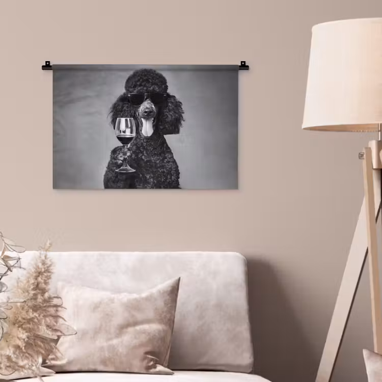 Hond - Krullen - Zonnebril - Wijn Wandkleed katoen klein -sfeer4
