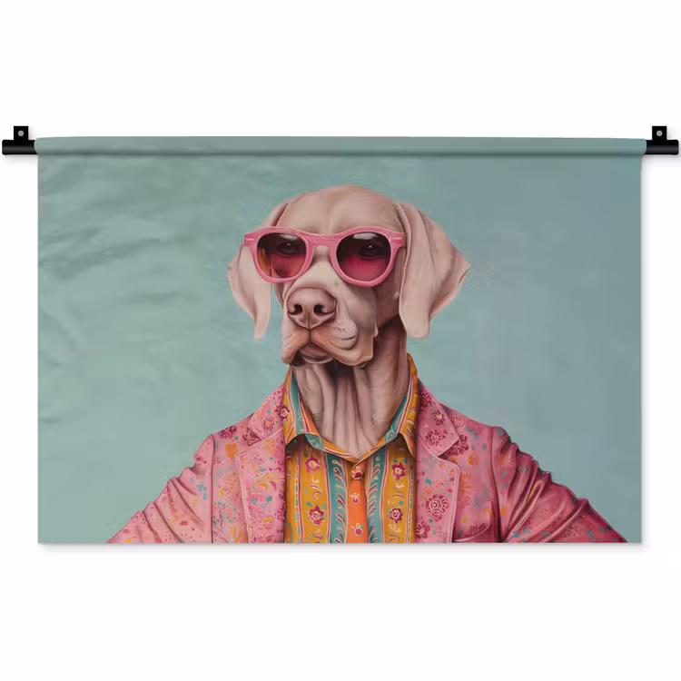 Hond - Overhemd - Bloemen - Bril Wandkleed katoen klein -zz3d