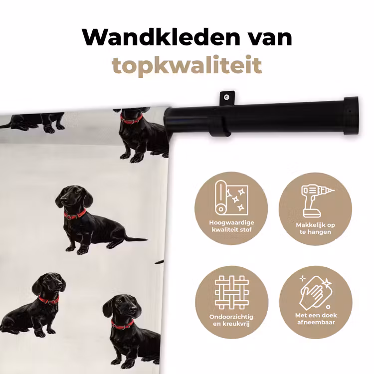 Hond - Patroon - Zwart Wandkleed katoen klein 269 -sfeer2