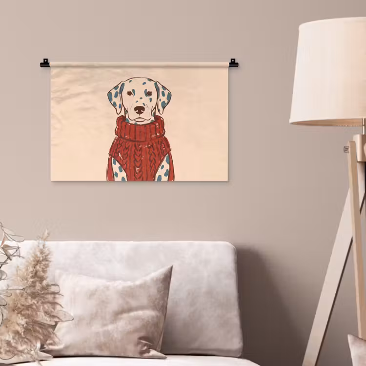 Hond - Trui - Winter - Dieren - Rood Wandkleed katoen klein -sfeer4