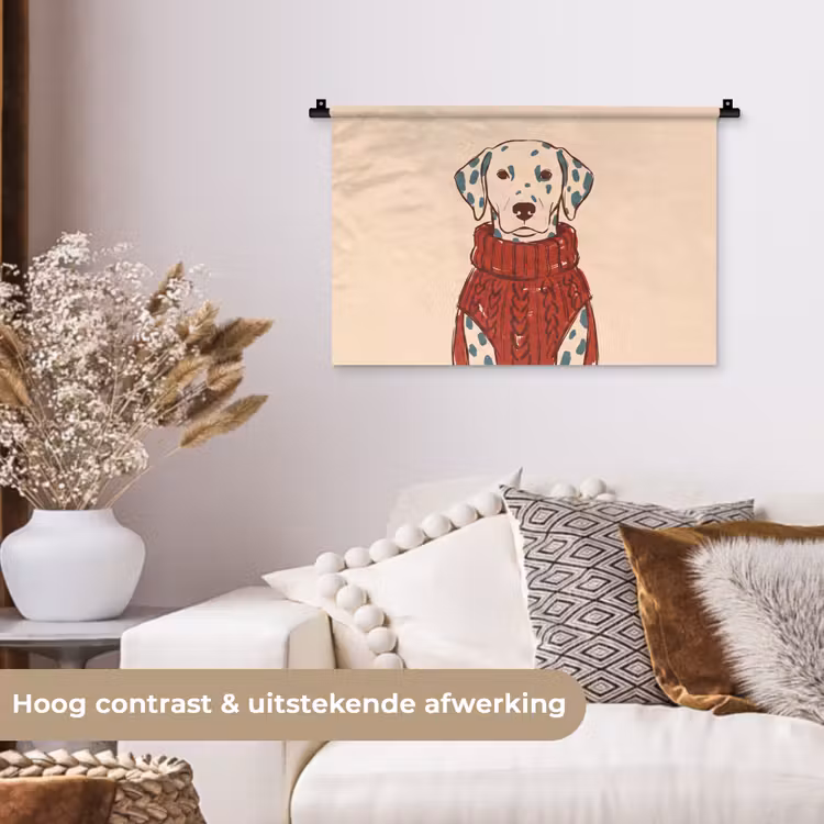 Hond - Trui - Winter - Dieren - Rood Wandkleed katoen klein -sfeer1