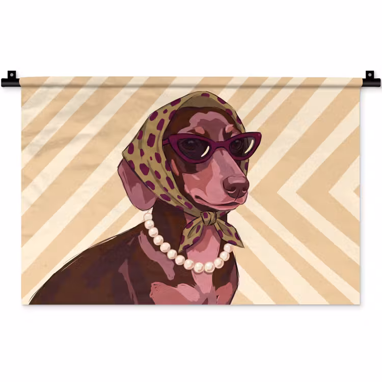 Hond - Zonnebril - Hoofddoek - Dieren - Modern Wandkleed katoen klein -zz3d