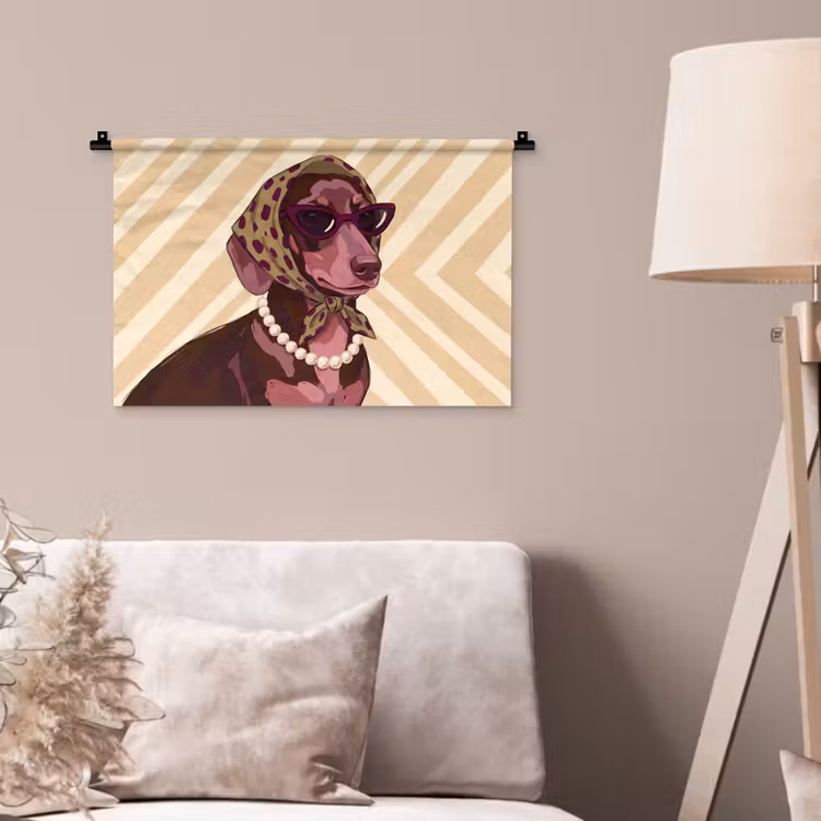 Hond - Zonnebril - Hoofddoek - Dieren - Modern Wandkleed katoen klein -sfeer4
